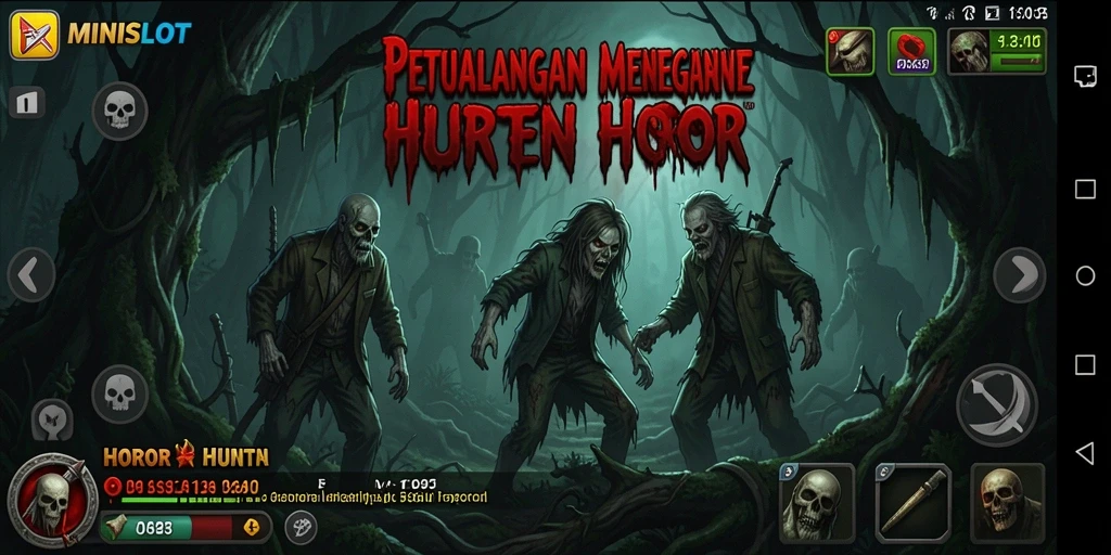 Tampilan antarmuka menegangkan dari MINISLOT di hutan horor.