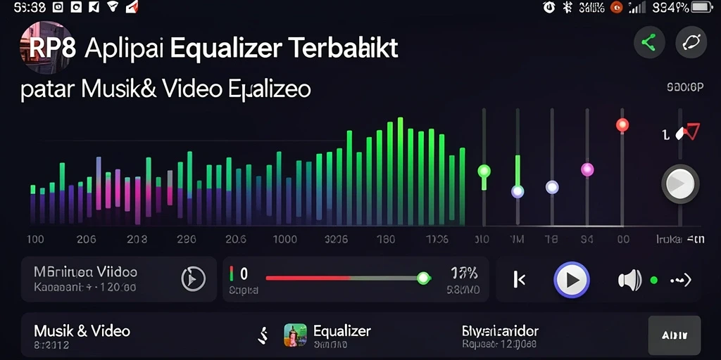 Screenshot utama menunjukkan antarmuka RP8 dengan fungsi Equalizer yang berbeda.