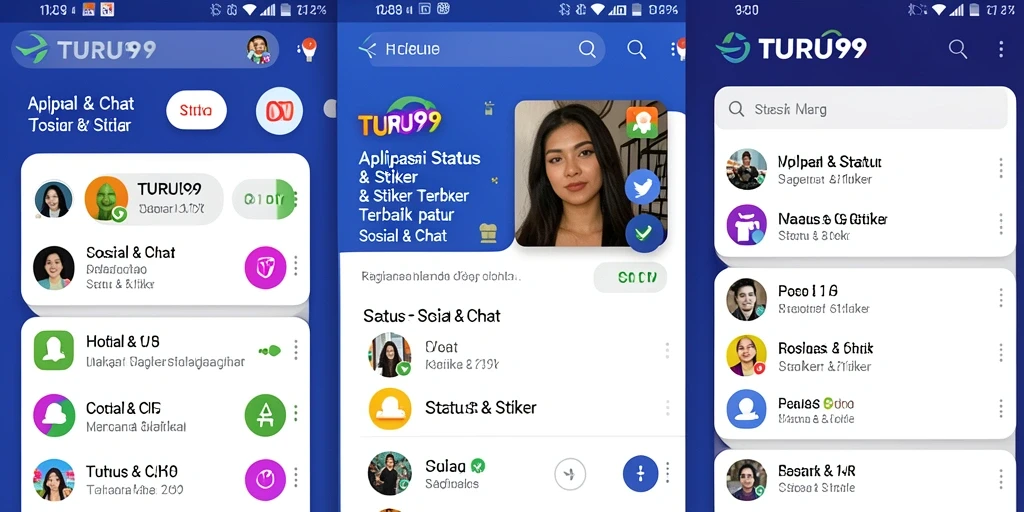 Antarmuka TURU99 dengan pilihan status dan stiker yang menarik.